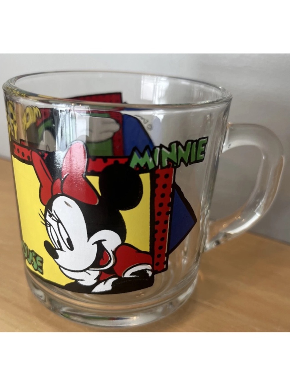 Vintage Anchor Hocking Disney Mickey & Minnie Mouse clear glass coffee- tea mug